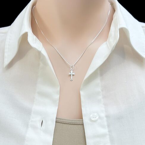Very Tiny Delicate and Dainty Sterling Silver Cross Necklace for Women and Teen Girls, Goddaughter, Daughter, Granddaughter, Niece - Baptism, Confirmation Gift (16 inches plus 2-inch extender) in Kuwait