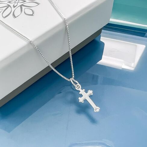 Very Tiny Delicate and Dainty Sterling Silver Cross Necklace for Women and Teen Girls, Goddaughter, Daughter, Granddaughter, Niece - Baptism, Confirmation Gift (16 inches plus 2-inch extender) in Kuwait