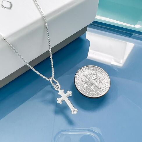 Very Tiny Delicate and Dainty Sterling Silver Cross Necklace for Women and Teen Girls, Goddaughter, Daughter, Granddaughter, Niece - Baptism, Confirmation Gift (16 inches plus 2-inch extender) in Kuwait