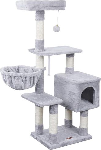 Cat Tree, 44.5-Inch Cat Tower for Indoor Cats, Multi-Level Cat Condo with 7 Scratching Posts, Perch, Cave, Smoky Gray MS014G in Saudi Arabia