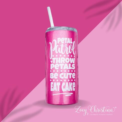 كوب Petal Patrol Flower Girl Tumbler، كوب سفر من الفولاذ المقاوم للصدأ سعة 16 أونصة مع غطاء وقش، لامع وردي، معزول للمشروبات الساخنة والباردة، هدية مثالية لعيد الزفاف للفتيات، يتضمن غطاء قابل للشرب 0264 in Kuwait