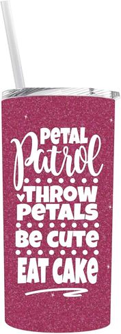 كوب Petal Patrol Flower Girl Tumbler، كوب سفر من الفولاذ المقاوم للصدأ سعة 16 أونصة مع غطاء وقش، لامع وردي، معزول للمشروبات الساخنة والباردة، هدية مثالية لعيد الزفاف للفتيات، يتضمن غطاء قابل للشرب 0264 in Kuwait