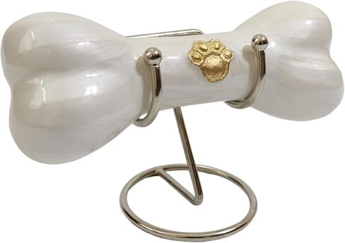 Decorative Bone Shape Aluminium pet urns Casket with Hand Engrave paw Mark for Pets Ashes with Display Stand - Unique Beautiful Cremation Urn for Pets -Memorial Keepsake for Dogs,Cats.. (White) in Kuwait