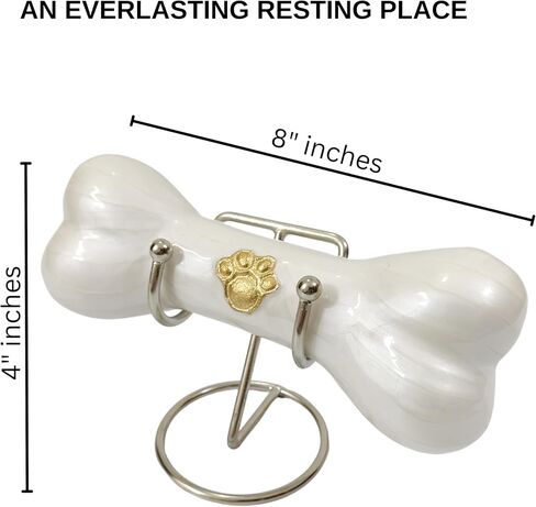 Decorative Bone Shape Aluminium pet urns Casket with Hand Engrave paw Mark for Pets Ashes with Display Stand - Unique Beautiful Cremation Urn for Pets -Memorial Keepsake for Dogs,Cats.. (White) in Kuwait