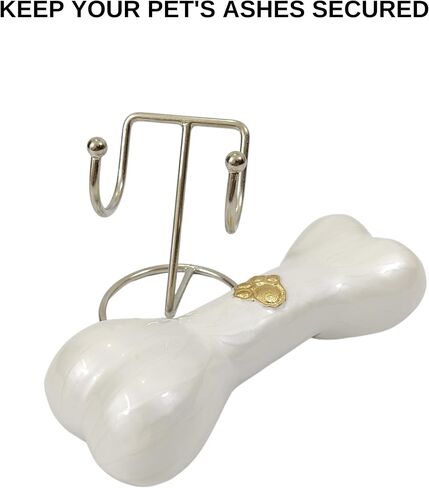 Decorative Bone Shape Aluminium pet urns Casket with Hand Engrave paw Mark for Pets Ashes with Display Stand - Unique Beautiful Cremation Urn for Pets -Memorial Keepsake for Dogs,Cats.. (White) in Kuwait