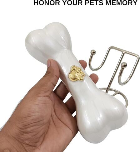 Decorative Bone Shape Aluminium pet urns Casket with Hand Engrave paw Mark for Pets Ashes with Display Stand - Unique Beautiful Cremation Urn for Pets -Memorial Keepsake for Dogs,Cats.. (White) in Kuwait
