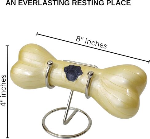 Decorative Bone Shape Aluminium pet urns Casket with Hand Engrave paw Mark for Pets Ashes with Display Stand - Unique Beautiful Cremation Urn for Pets -Memorial Keepsake for Dogs,Cats.. (White) in Kuwait