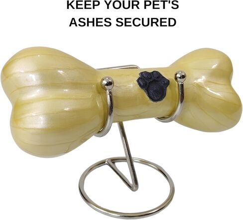 Decorative Bone Shape Aluminium pet urns Casket with Hand Engrave paw Mark for Pets Ashes with Display Stand - Unique Beautiful Cremation Urn for Pets -Memorial Keepsake for Dogs,Cats.. (White) in Kuwait