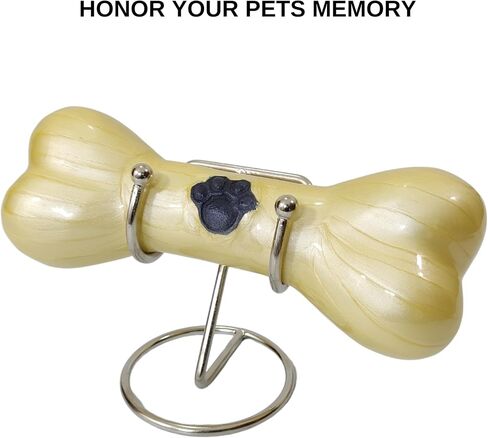 Decorative Bone Shape Aluminium pet urns Casket with Hand Engrave paw Mark for Pets Ashes with Display Stand - Unique Beautiful Cremation Urn for Pets -Memorial Keepsake for Dogs,Cats.. (White) in Kuwait