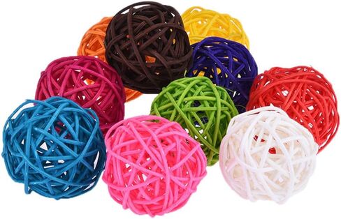 Keersi 10pcs Rattan Balls Bird Toy Part DIY Accessories Making Toy for Parrot Budgie Parakeet Cockatiel Conure Lovebird Finch Macaw African Grey Cockatoo Amazon Cage Part Random Color (5cm/ 1.96'') in Saudi Arabia