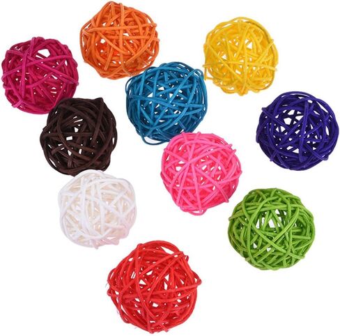 Keersi 10pcs Rattan Balls Bird Toy Part DIY Accessories Making Toy for Parrot Budgie Parakeet Cockatiel Conure Lovebird Finch Macaw African Grey Cockatoo Amazon Cage Part Random Color (5cm/ 1.96'') in Saudi Arabia