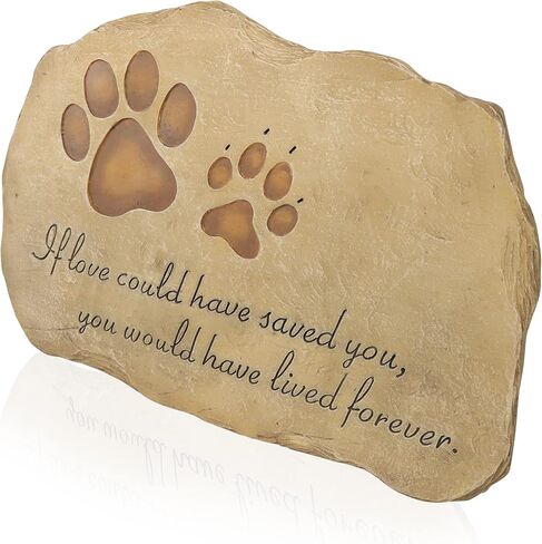 حجر تذكاري للحيوانات الأليفة من الراتنج مع اقتباس تذكاري وتصميم طباعة مخالب - أحجار تذكارية للحيوانات الأليفة في الأماكن المغلقة والمفتوحة - هدايا تعاطف للكلاب أو القطط أو فقدان الحيوانات الأليفة - بني in Kuwait