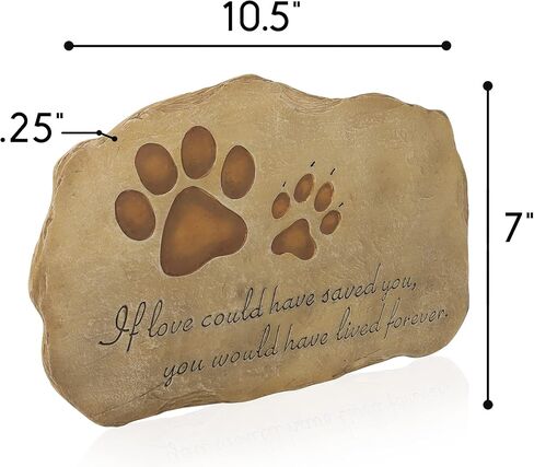 حجر تذكاري للحيوانات الأليفة من الراتنج مع اقتباس تذكاري وتصميم طباعة مخالب - أحجار تذكارية للحيوانات الأليفة في الأماكن المغلقة والمفتوحة - هدايا تعاطف للكلاب أو القطط أو فقدان الحيوانات الأليفة - بني in Kuwait