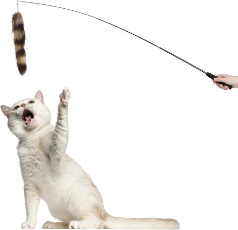 EVTSCAN Interactive Cat Feather Toys, Cat Artificial Tail Playing Sticks Toy Pet Retractable Wand Funny Rod Interactive Toy in Saudi Arabia