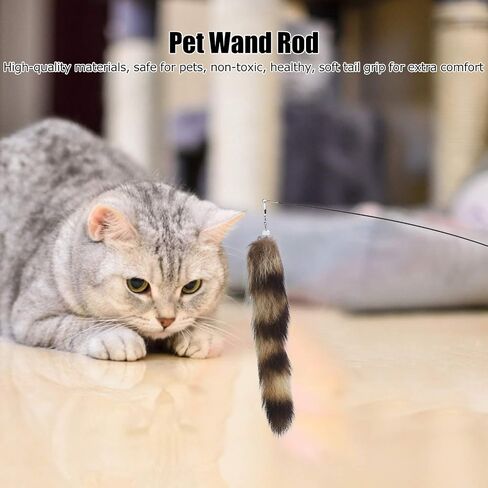EVTSCAN Interactive Cat Feather Toys, Cat Artificial Tail Playing Sticks Toy Pet Retractable Wand Funny Rod Interactive Toy in Saudi Arabia
