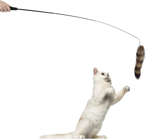 EVTSCAN Interactive Cat Feather Toys, Cat Artificial Tail Playing Sticks Toy Pet Retractable Wand Funny Rod Interactive Toy in Saudi Arabia