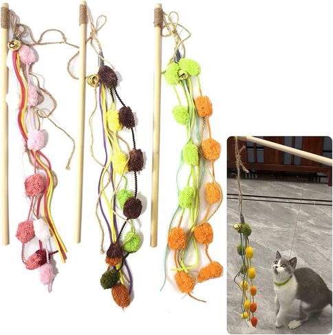 عصا القطط، 3 قطع من عصا تحفيز القطط القطيفة التفاعلية المصنوعة من الخيزران الطبيعي للقطط والقطط in Kuwait