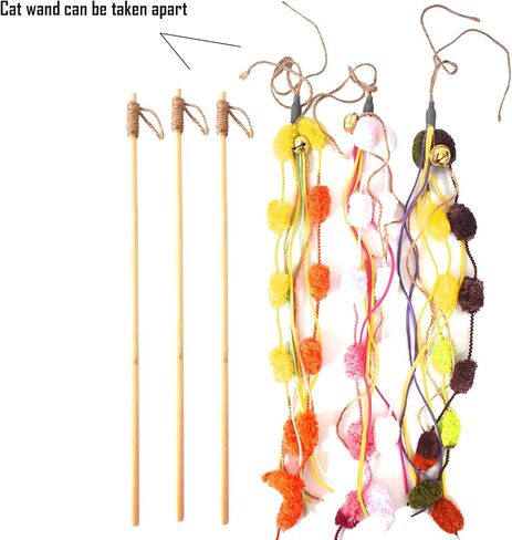 عصا القطط، 3 قطع من عصا تحفيز القطط القطيفة التفاعلية المصنوعة من الخيزران الطبيعي للقطط والقطط in Kuwait