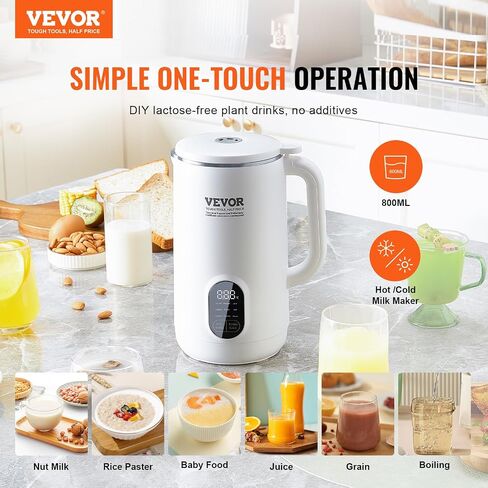VEVOR Nut Milk Maker, 9-in-1 Soy Milk Maker with 12-Leaf Blades, 800ml/27oz Automatic Plant Based Soy/Oat Milk Maker with High Temperature Auto-Cleaning, 1-18 Hours Timer, Keep Warm, LCD Screen in Saudi Arabia