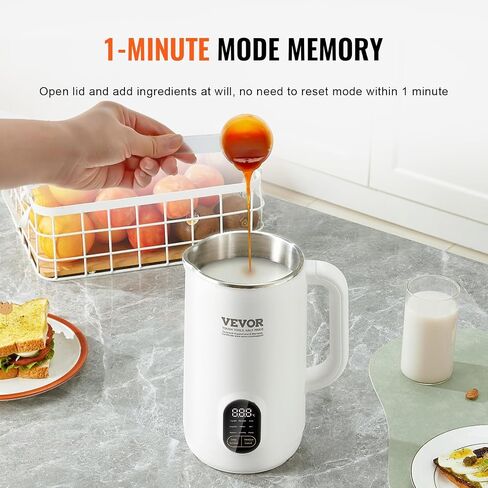 VEVOR Nut Milk Maker, 9-in-1 Soy Milk Maker with 12-Leaf Blades, 800ml/27oz Automatic Plant Based Soy/Oat Milk Maker with High Temperature Auto-Cleaning, 1-18 Hours Timer, Keep Warm, LCD Screen in Saudi Arabia