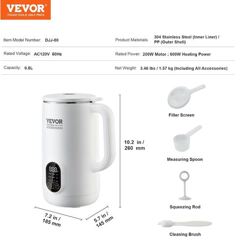 VEVOR Nut Milk Maker, 9-in-1 Soy Milk Maker with 12-Leaf Blades, 800ml/27oz Automatic Plant Based Soy/Oat Milk Maker with High Temperature Auto-Cleaning, 1-18 Hours Timer, Keep Warm, LCD Screen in Saudi Arabia