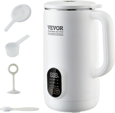 VEVOR Nut Milk Maker, 9-in-1 Soy Milk Maker with 12-Leaf Blades, 800ml/27oz Automatic Plant Based Soy/Oat Milk Maker with High Temperature Auto-Cleaning, 1-18 Hours Timer, Keep Warm, LCD Screen in Saudi Arabia