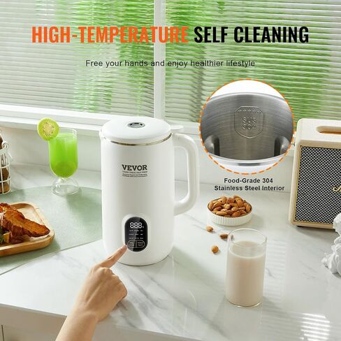 VEVOR Nut Milk Maker, 9-in-1 Soy Milk Maker with 12-Leaf Blades, 800ml/27oz Automatic Plant Based Soy/Oat Milk Maker with High Temperature Auto-Cleaning, 1-18 Hours Timer, Keep Warm, LCD Screen in Saudi Arabia