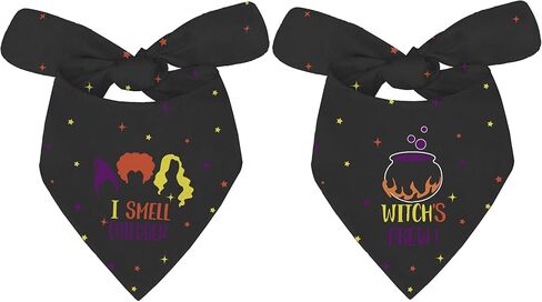 Halloween Hocus Pocus Dog Bandanas - I Smell Children Witch Dog Scarf - 2 Pcs Adjustable Sanderson Sisters Holiday Party Triangle Reversible Pet Bandanas for Medium Large Dogs in Saudi Arabia