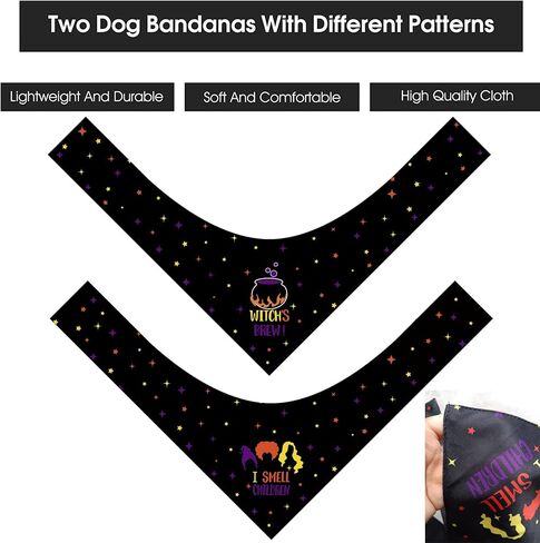 Halloween Hocus Pocus Dog Bandanas - I Smell Children Witch Dog Scarf - 2 Pcs Adjustable Sanderson Sisters Holiday Party Triangle Reversible Pet Bandanas for Medium Large Dogs in Saudi Arabia