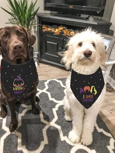 Halloween Hocus Pocus Dog Bandanas - I Smell Children Witch Dog Scarf - 2 Pcs Adjustable Sanderson Sisters Holiday Party Triangle Reversible Pet Bandanas for Medium Large Dogs in Saudi Arabia