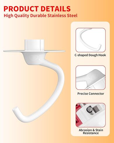 WUKUR K45DH خطاف العجين لمرفق خلاط KitchenAid لمساعدة المطبخ K45 K45SS KSM90 KSM150 خلاطات حامل رأس مائلة، تعمل مع وعاء 4.5/5 لتر in Kuwait