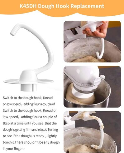 WUKUR K45DH خطاف العجين لمرفق خلاط KitchenAid لمساعدة المطبخ K45 K45SS KSM90 KSM150 خلاطات حامل رأس مائلة، تعمل مع وعاء 4.5/5 لتر in Kuwait