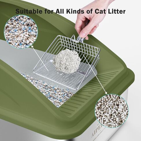 Stainless Steel Cat Litter Box with High Sides, XL Extra Large Metal Litter Box Anti-Urine Leakage, Includes Cat Mat and Metal Scoop (Olive) in Saudi Arabia