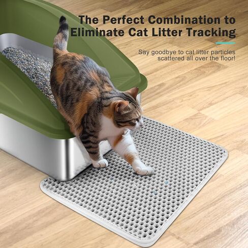 Stainless Steel Cat Litter Box with High Sides, XL Extra Large Metal Litter Box Anti-Urine Leakage, Includes Cat Mat and Metal Scoop (Olive) in Saudi Arabia