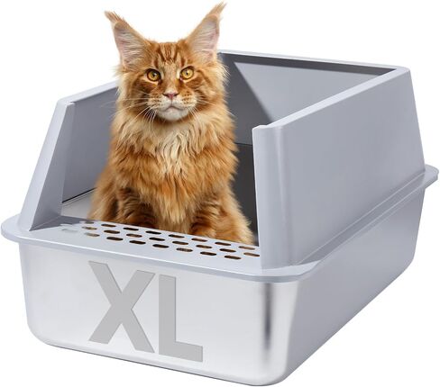 Stainless Steel Litter Box with Stainless Cover, 23.6"x15.8"x12"(Height) Extra Large Stainless Steel Cat Litter Box High Sides, Non Stick No Smell XL Metal Litter Box with Lid in Saudi Arabia