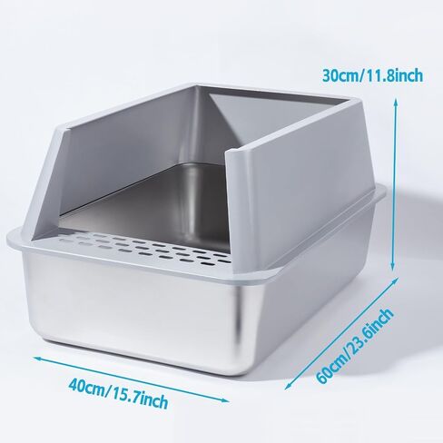 Stainless Steel Litter Box with Stainless Cover, 23.6"x15.8"x12"(Height) Extra Large Stainless Steel Cat Litter Box High Sides, Non Stick No Smell XL Metal Litter Box with Lid in Saudi Arabia