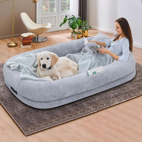 سرير كلب بشري للبالغين، سرير كلب عملاق مقاس 72 بوصة × 48 بوصة × 10 بوصة، أسرة كلاب من الفرو الصناعي قابلة للإزالة والغسل للكلاب الكبيرة، سرير كلب بحجم بشري مع بطانية ناعمة للعائلات والحيوانات الأليفة in Kuwait