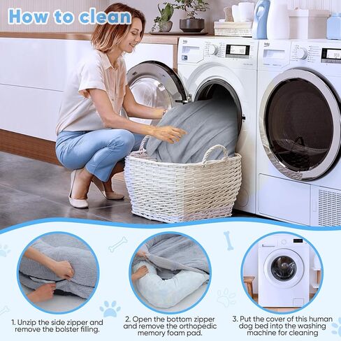 سرير كلب بشري للبالغين، سرير كلب عملاق مقاس 72 بوصة × 48 بوصة × 10 بوصة، أسرة كلاب من الفرو الصناعي قابلة للإزالة والغسل للكلاب الكبيرة، سرير كلب بحجم بشري مع بطانية ناعمة للعائلات والحيوانات الأليفة in Kuwait