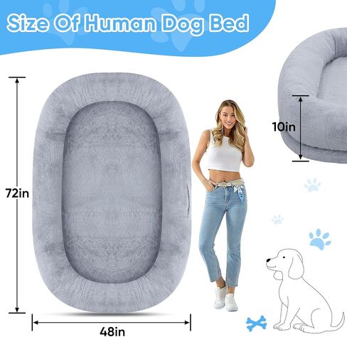 سرير كلب بشري للبالغين، سرير كلب عملاق مقاس 72 بوصة × 48 بوصة × 10 بوصة، أسرة كلاب من الفرو الصناعي قابلة للإزالة والغسل للكلاب الكبيرة، سرير كلب بحجم بشري مع بطانية ناعمة للعائلات والحيوانات الأليفة in Kuwait