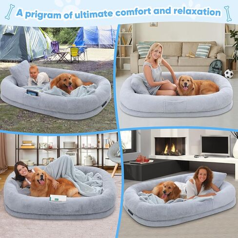 سرير كلب بشري للبالغين، سرير كلب عملاق مقاس 72 بوصة × 48 بوصة × 10 بوصة، أسرة كلاب من الفرو الصناعي قابلة للإزالة والغسل للكلاب الكبيرة، سرير كلب بحجم بشري مع بطانية ناعمة للعائلات والحيوانات الأليفة in Kuwait
