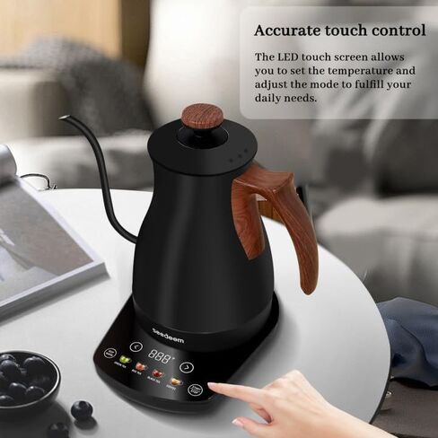 SEEDEEM Gooseneck Electric Kettle 1200W Electric Tea & Coffee Kettle with Four Heating Modes Rapid Heating,±1℉ Temperature Control，Keep Warm Mode,Touch Screen,3.88oz Electric kettle in Saudi Arabia