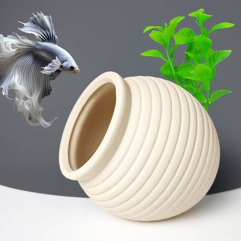 Aquarium Decor Rock Betta Fish Tank Decorations Ceramic Hideout Stone for Fish Shrimp Turtle Crab to Breed, Rest and Play, Small Fish Bowl Hiding Cave, Pot Shaped Betta Toys in Saudi Arabia