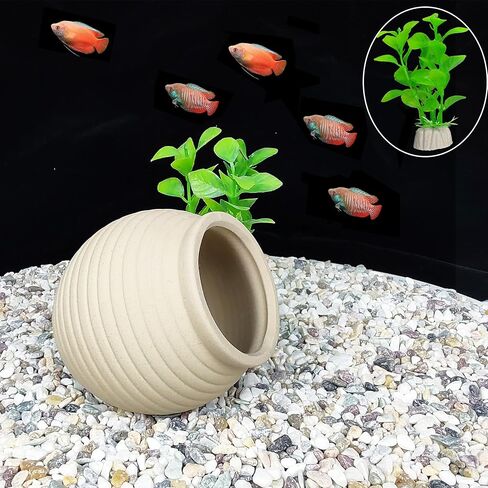 Aquarium Decor Rock Betta Fish Tank Decorations Ceramic Hideout Stone for Fish Shrimp Turtle Crab to Breed, Rest and Play, Small Fish Bowl Hiding Cave, Pot Shaped Betta Toys in Saudi Arabia