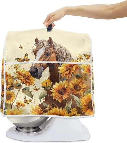 Sunflower Horse Stand Mixer Cover for Kitchen Aid Mixers Accessories, Mixer Cover for Stand Mixer with Pockets, Suitable for Kitchen Mixer Cover in Saudi Arabia
