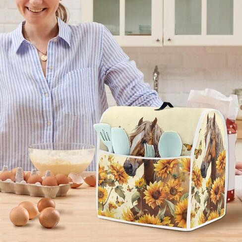 Sunflower Horse Stand Mixer Cover for Kitchen Aid Mixers Accessories, Mixer Cover for Stand Mixer with Pockets, Suitable for Kitchen Mixer Cover in Saudi Arabia