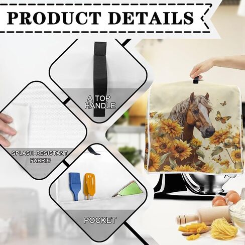 Sunflower Horse Stand Mixer Cover for Kitchen Aid Mixers Accessories, Mixer Cover for Stand Mixer with Pockets, Suitable for Kitchen Mixer Cover in Saudi Arabia
