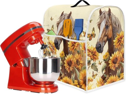 Sunflower Horse Stand Mixer Cover for Kitchen Aid Mixers Accessories, Mixer Cover for Stand Mixer with Pockets, Suitable for Kitchen Mixer Cover in Saudi Arabia