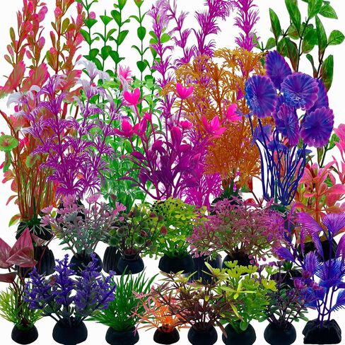 24 Pack Aquarium Plants, Fish Tank Decoration Colorful Artificial Fish Tank Decor Plants Aquarium Decorations for Household and Office Aquarium Simulation, Small to Large and Tall in Saudi Arabia