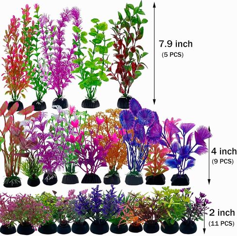 24 Pack Aquarium Plants, Fish Tank Decoration Colorful Artificial Fish Tank Decor Plants Aquarium Decorations for Household and Office Aquarium Simulation, Small to Large and Tall in Saudi Arabia