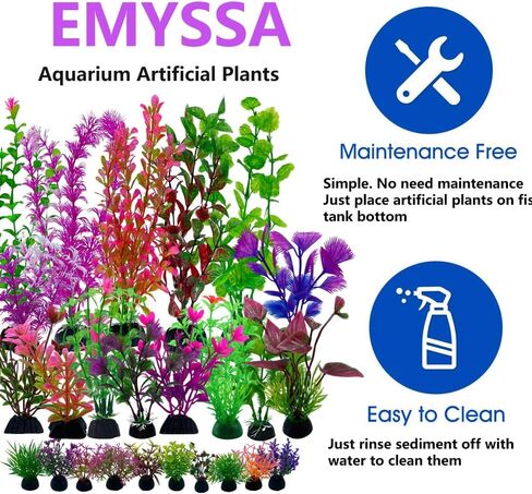 24 Pack Aquarium Plants, Fish Tank Decoration Colorful Artificial Fish Tank Decor Plants Aquarium Decorations for Household and Office Aquarium Simulation, Small to Large and Tall in Saudi Arabia